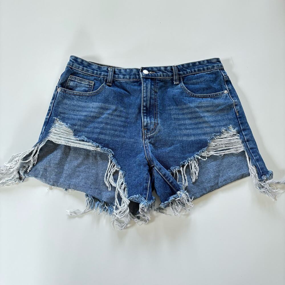 Pretty Little Things Size 12 Distressed Jean Shorts High Waisted Cut Off 5"